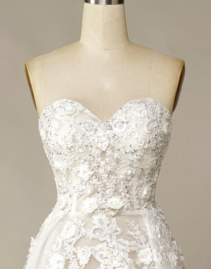 A Line Sweetheart Strapless Wedding Dress with Appliques Court Train Dresses