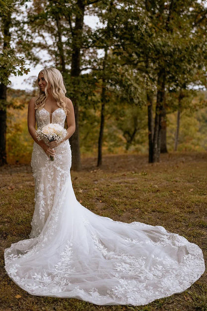 Mermaid Sweetheart Floral Lace Wedding Dresses Court Train Dresses