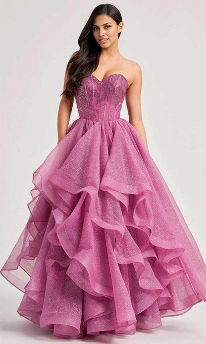 Quyihu Dresses Formal Elegant Tiered Glitter Strapless A-line Floor Length Prom Dress Stores With Prom Dresses