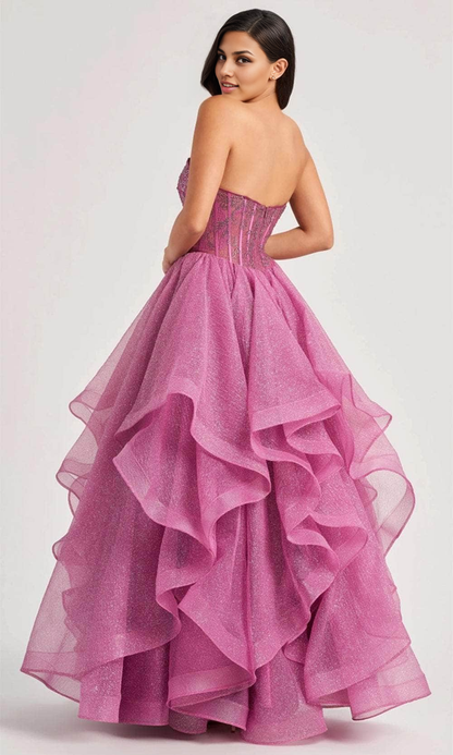 Quyihu Dresses Formal Elegant Tiered Glitter Strapless A-line Floor Length Prom Dress Stores With Prom Dresses