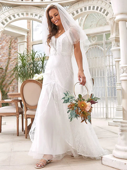 Wedding Dresses V Neck Lace Tulle Sleeveless Romantic with Lace