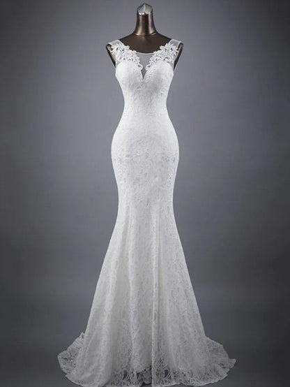 Wedding Dresses Jewel Neck Court Train Lace Sleeveless Romantic Sexy with Appliques