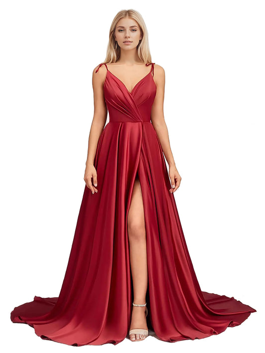 Elegant V Neck Sleeveless Split Bridesmaid Dresses Cocktail Party Prom Long Wedding Guest Dresses For Women