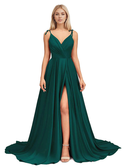 Elegant V Neck Sleeveless Split Bridesmaid Dresses Cocktail Party Prom Long Wedding Guest Dresses For Women