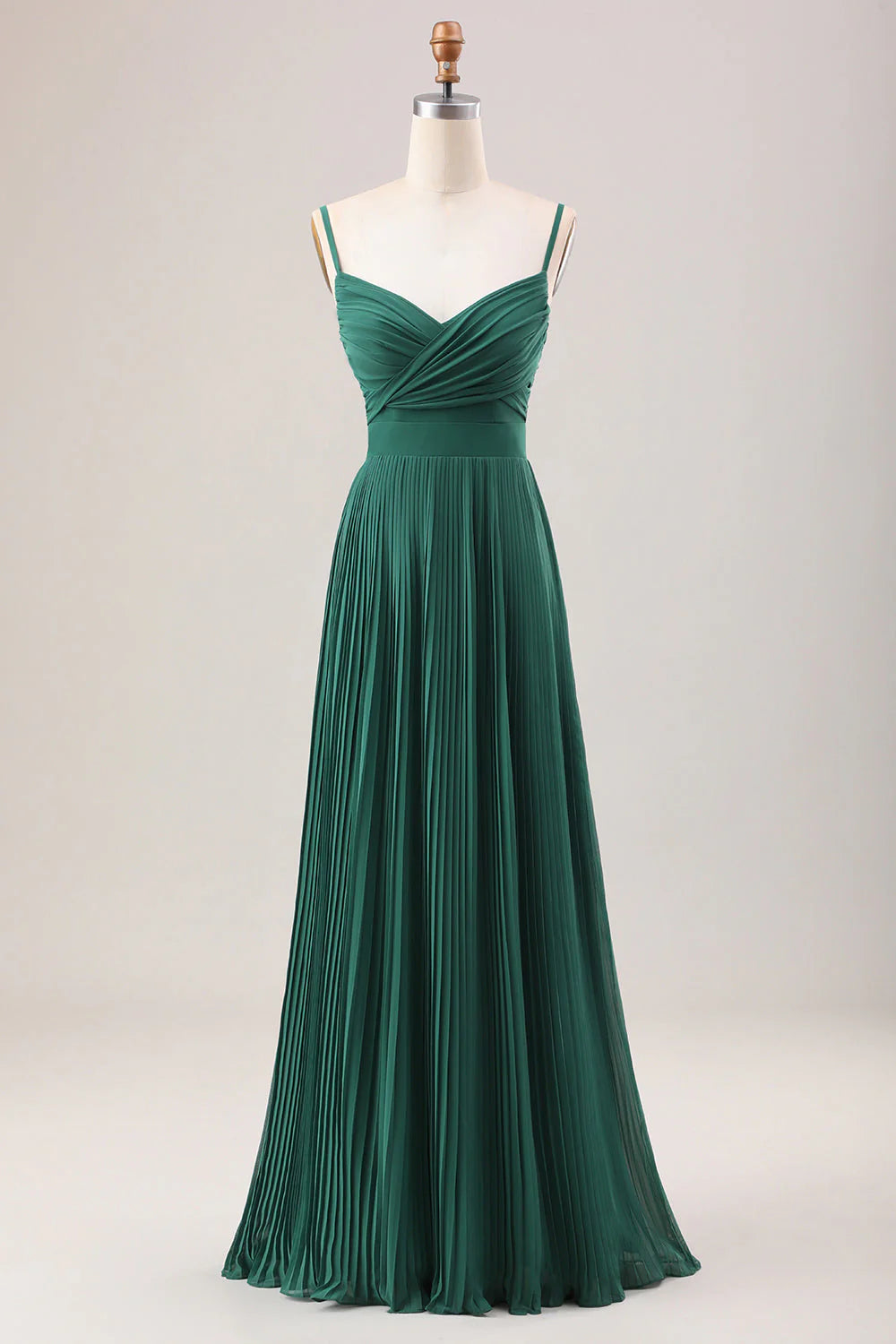 A-line Dark Green Pleated Bridesmaid Dress Long Dress