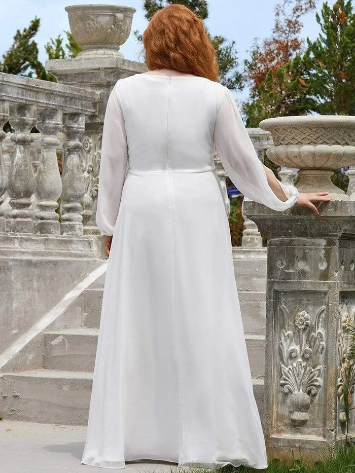 Cream Elegant Chiffon V-Neckline Long Sleeve Formal Evening Dress Chiffon Mother of the Bride Dresse