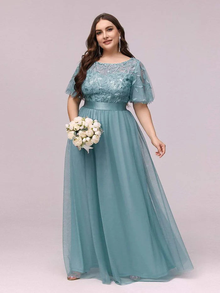 Plus Size Sequin Bodice Long Formal Evening Dresses Mother of the Bride Dresses