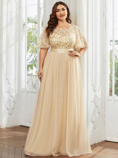 Plus Size Sequin Bodice Long Formal Evening Dresses Mother of the Bride Dresses