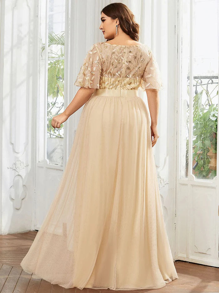 Plus Size Sequin Bodice Long Formal Evening Dresses Mother of the Bride Dresses