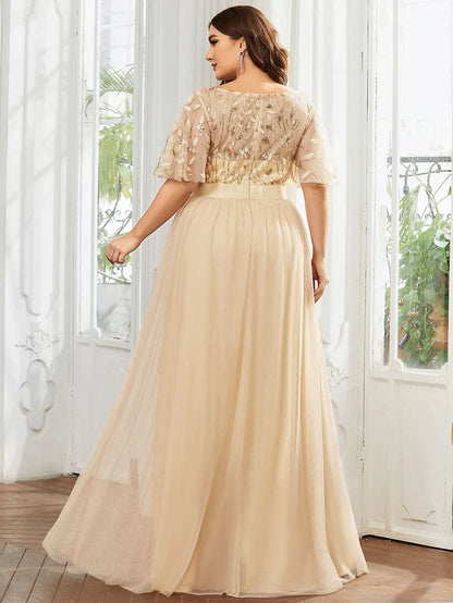 Plus Size Sequin Bodice Long Formal Evening Dresses Mother of the Bride Dresses