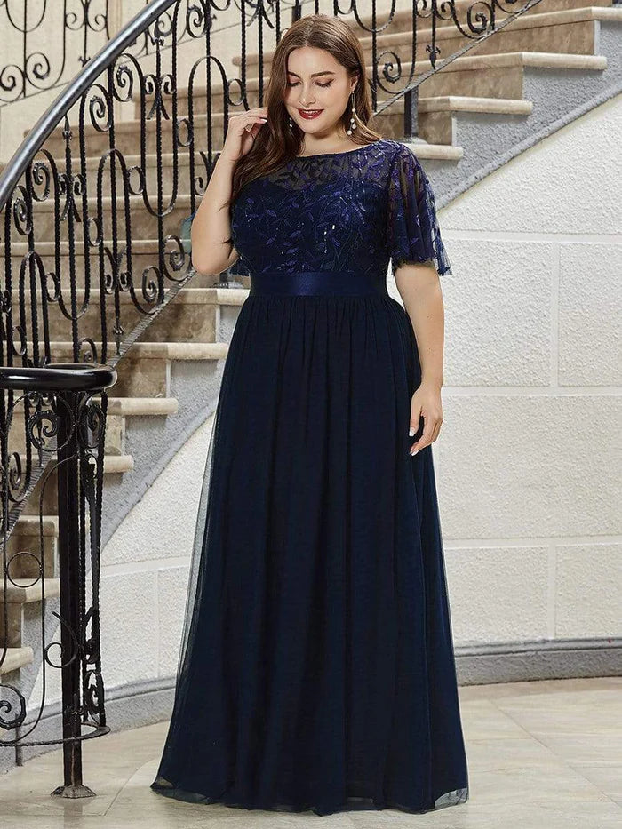 Plus Size Sequin Bodice Long Formal Evening Dresses Mother of the Bride Dresses