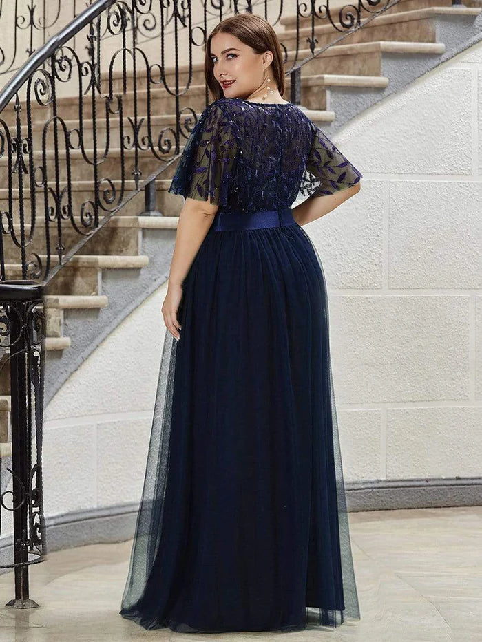 Plus Size Sequin Bodice Long Formal Evening Dresses Mother of the Bride Dresses