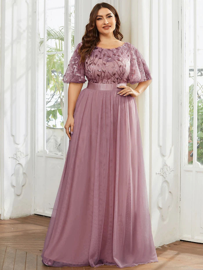 Plus Size Sequin Bodice Long Formal Evening Dresses Mother of the Bride Dresses