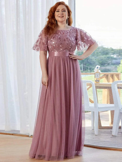 Plus Size Sequin Bodice Long Formal Evening Dresses Mother of the Bride Dresses