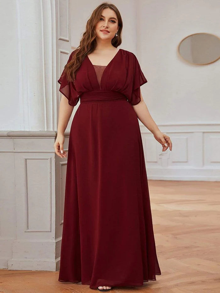 Plus Size Empire Waist Chiffon Formal Maxi Evening Dress Mother of the Bride Dresses