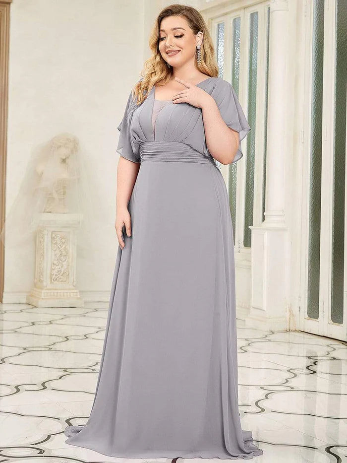 Plus Size Empire Waist Chiffon Formal Maxi Evening Dress Mother of the Bride Dresses