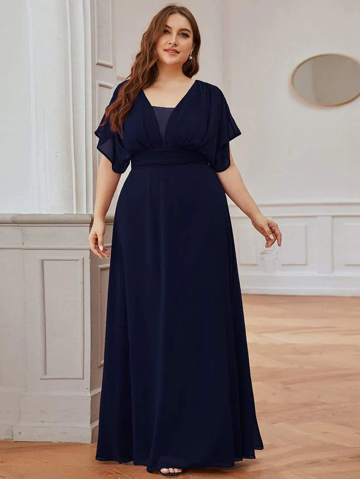 Plus Size Empire Waist Chiffon Formal Maxi Evening Dress Mother of the Bride Dresses