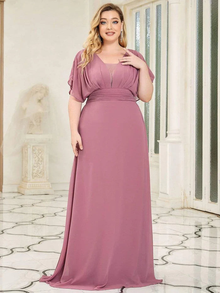 Plus Size Empire Waist Chiffon Formal Maxi Evening Dress Mother of the Bride Dresses