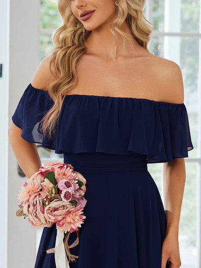 Elegant Chiffon High-Low Off The Shoulder Bridesmaid Dress