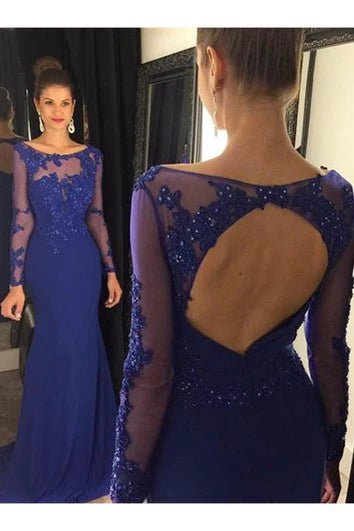 Elegant Lace Appliques Sequined Evening Dress Trumpet/Mermaid Long Sleeve Mother Dress
