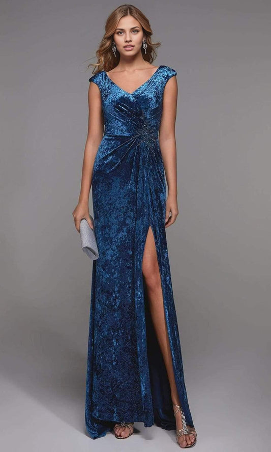 Quyihu Dresses Formal Elegant V Neck Velvet Slit Dress Floor Length Prom Dress Stores With Prom Dresses