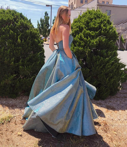 Formal Dresses Sparkly Sweetheart Blue Satin Long Ball Gown Dress Evening Gown / Prom Dresses Store