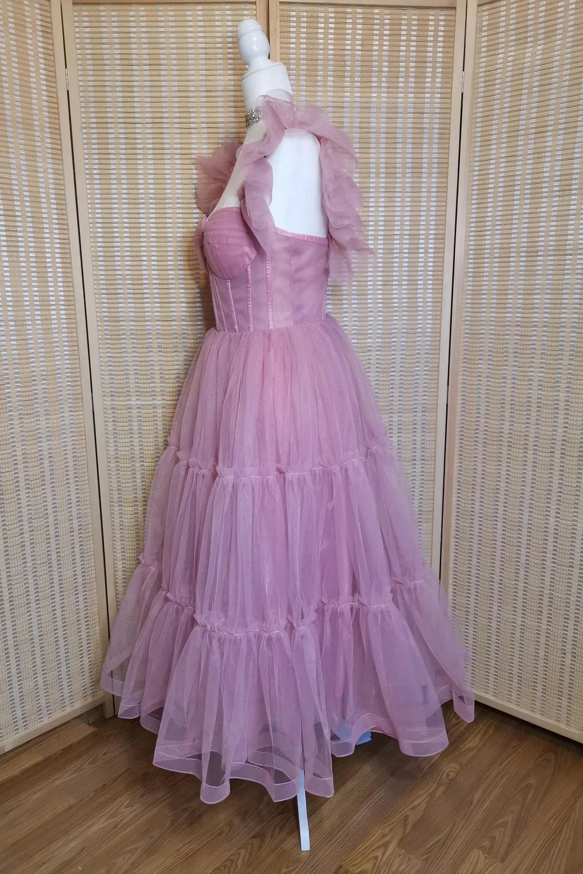 Formal Wear Dresses A-line Flare Sleeves Rose Pink Corset Princess Dress Prom Dress Stores With Prom Dresses