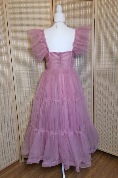 Formal Wear Dresses A-line Flare Sleeves Rose Pink Corset Princess Dress Prom Dress Stores With Prom Dresses