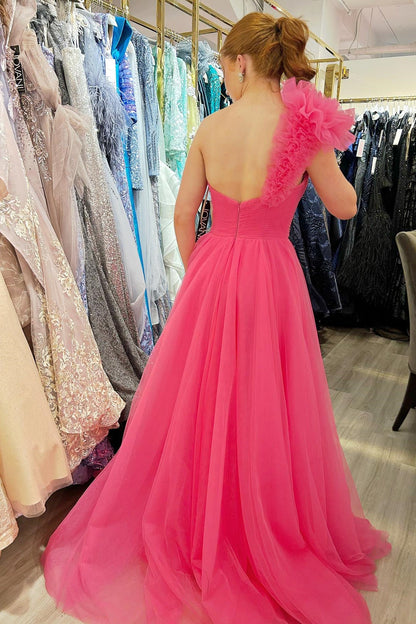 Formal Wear Dresses Sleeveless One Shoulder Hot Pink Pleated Long Formal Dress Prom Dress Stores With Prom Dresses