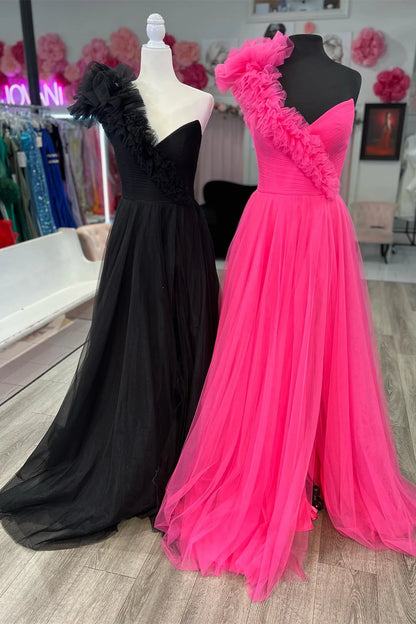 Formal Wear Dresses Sleeveless One Shoulder Hot Pink Pleated Long Formal Dress Prom Dress Stores With Prom Dresses