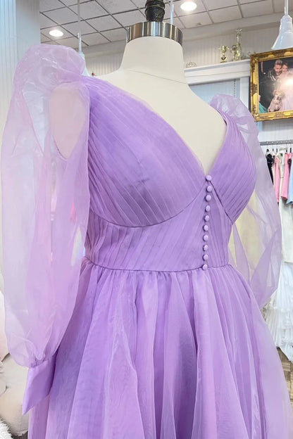 Formal Wear Dresses V Neck Lilac Long Sleeves Corset Tulle Long Formal Gown Prom Dress Stores With Prom Dresses