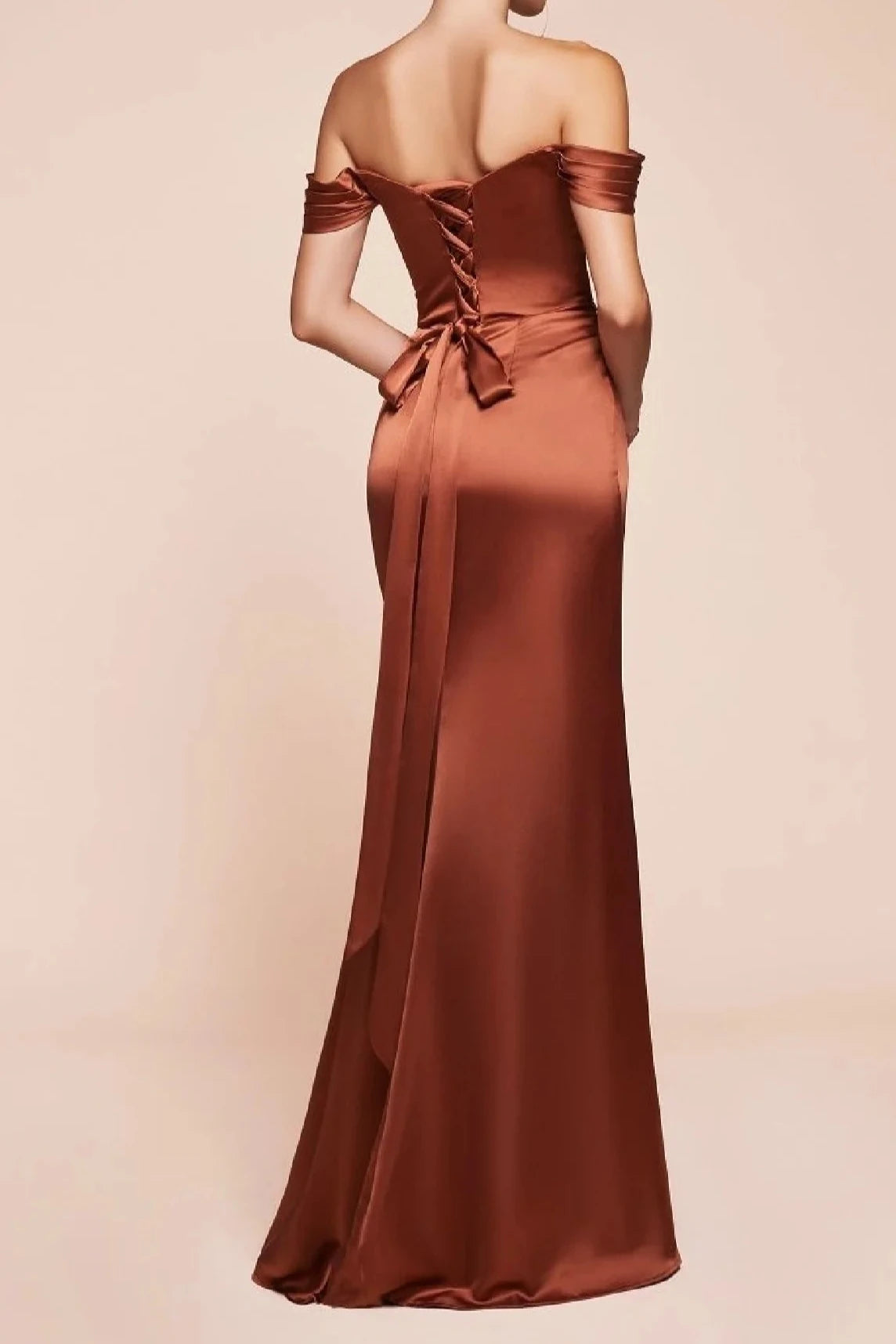 Formal Women's Dresses Off-the-shoulder Straps Unique Lace-up Back Floor Length With Slit Prom Dress Prom Dress In Store