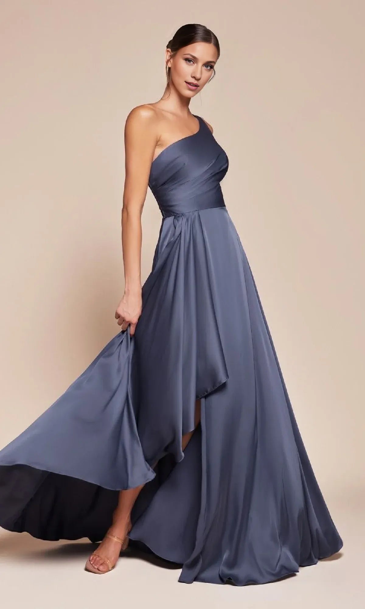 Formal Women's Dresses One-shoulder Long Simple Classic Prom Dress With Slit Prom Dress In Store