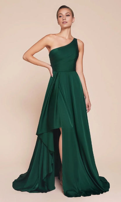 Formal Women's Dresses One-shoulder Long Simple Classic Prom Dress With Slit Prom Dress In Store