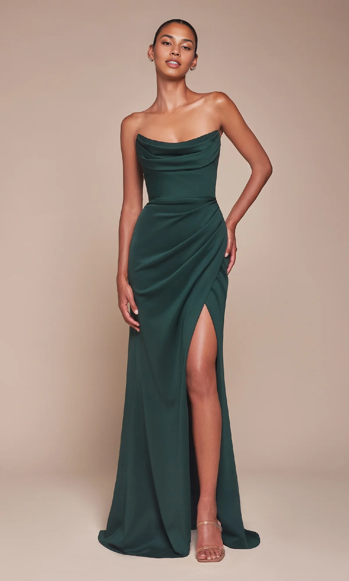 Formal Women's Dresses Scoop Gathered Neckline Strapless Long Simple With Slit Prom Dress Prom Dress In Store