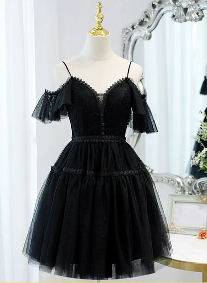 Black Sweetheart Straps Tulle Homecoming Dress Off Shoulder Prom Dress