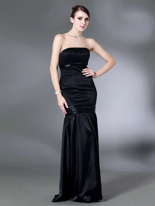 Open Back Holiday Cocktail Party Formal Evening Dress Strapless Sleeveless Floor Length Stretch Satin with Draping