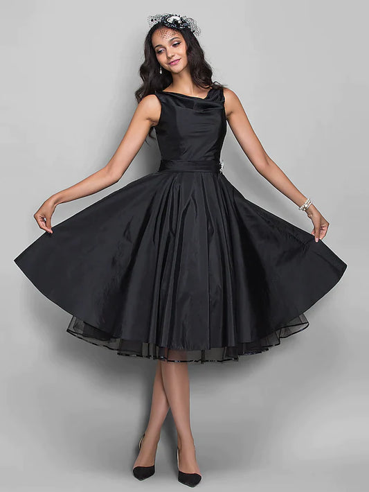 Ball Gown Cocktail Party Prom Dress V Neck Sleeveless Knee Length Taffeta with Pleats Crystals