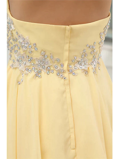 A-Line Elegant Party Wear Wedding Guest Cocktail Party Dress Halter Neck Sleeveless Short Mini Chiffon with Beading Tier