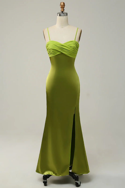 Sheath Spaghetti Straps Lemon Bridesmaid Dress with Silt