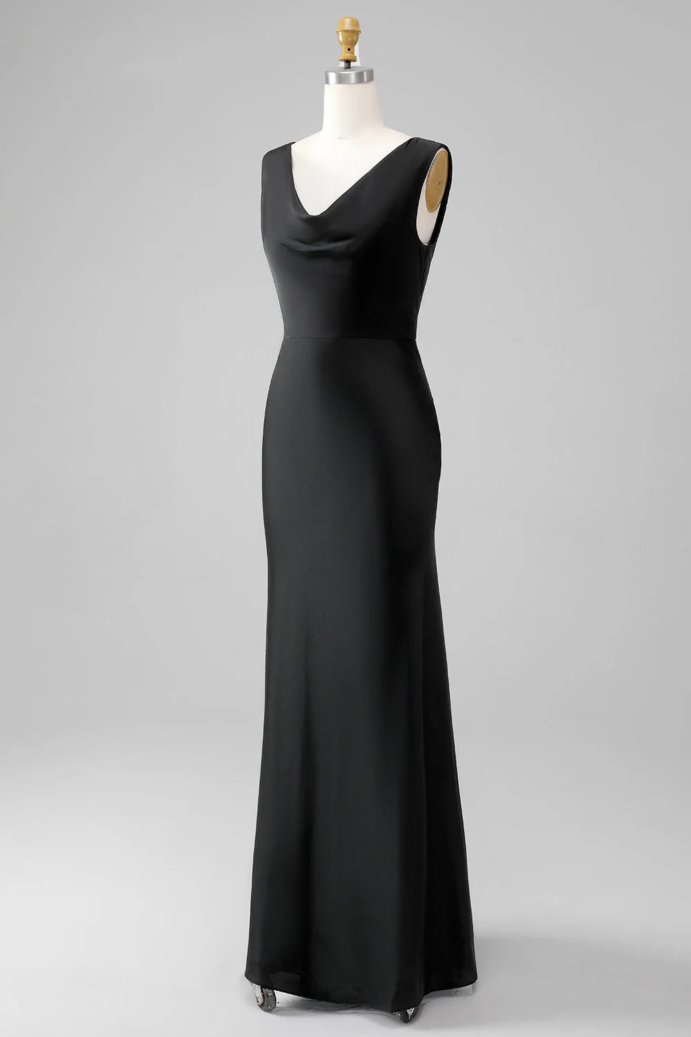 Black sheath V-neck Sleeveless Satin Bridesmaid Dress