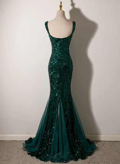 Mermaid Long Straps Sequins Long Prom Dress Evening Dress