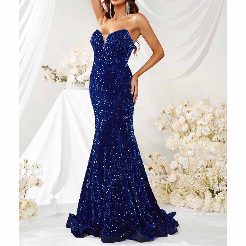 Off The Shoulder Mermaid Sequin Evening Dress In Royal Blue Prom Dress