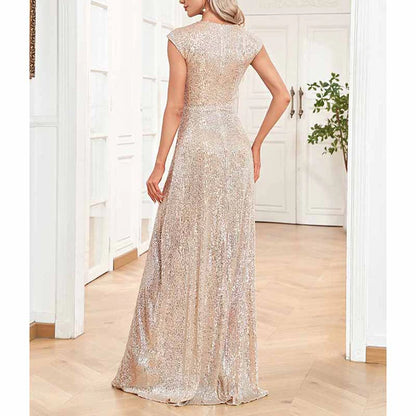 Sequins/Sparkling V-Neck Sleeveless Sequin Maxi Evening Dresses