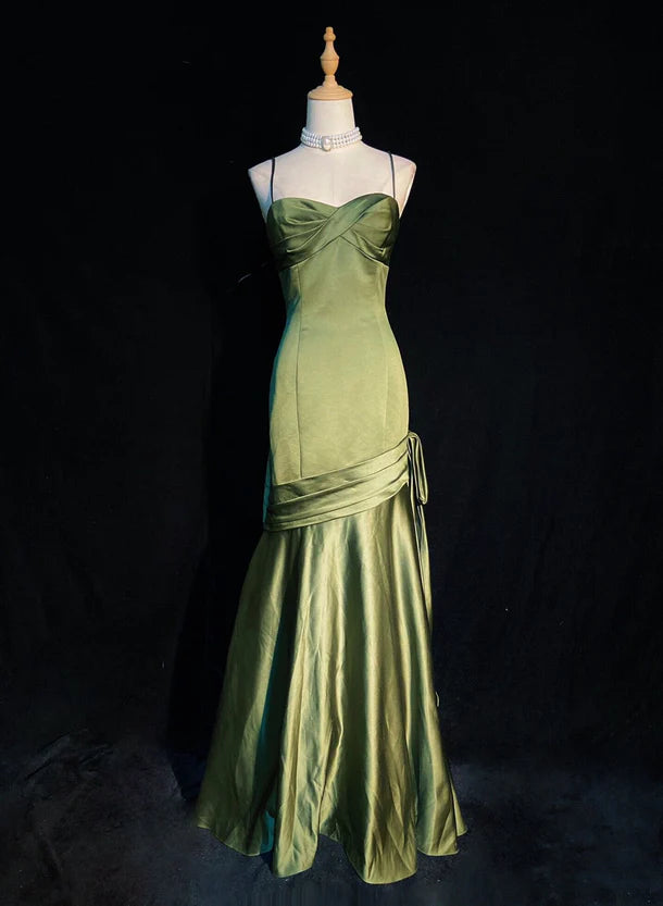 Green Satin Sweetheart Straps Long Evening Dress Long Wedding Party Dress