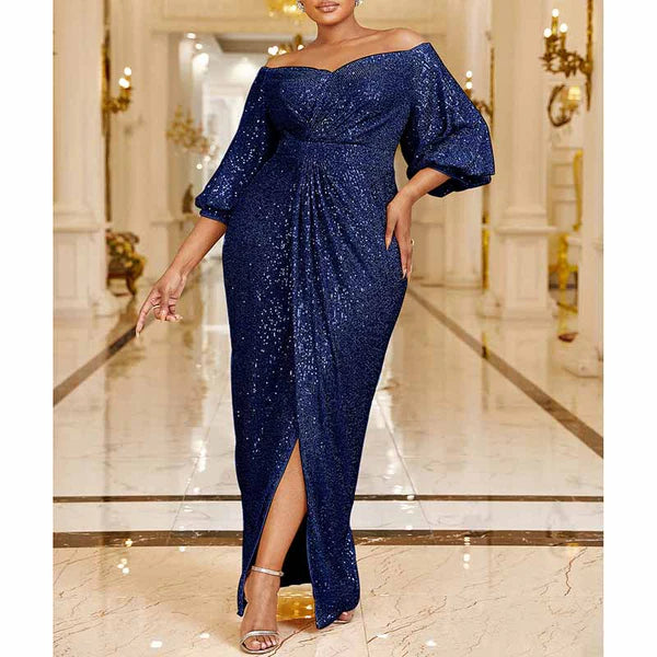 Plus Size Prom Dress Sequin High Slit Maxi Dress Evening Dress