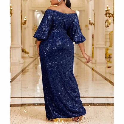 Plus Size Prom Dress Sequin High Slit Maxi Dress Evening Dress