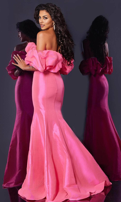 Quyihu Dresses Formal Ruffled Off Shoulder Prom Dress Floor Length Prom Dress Stores With Prom Dresses