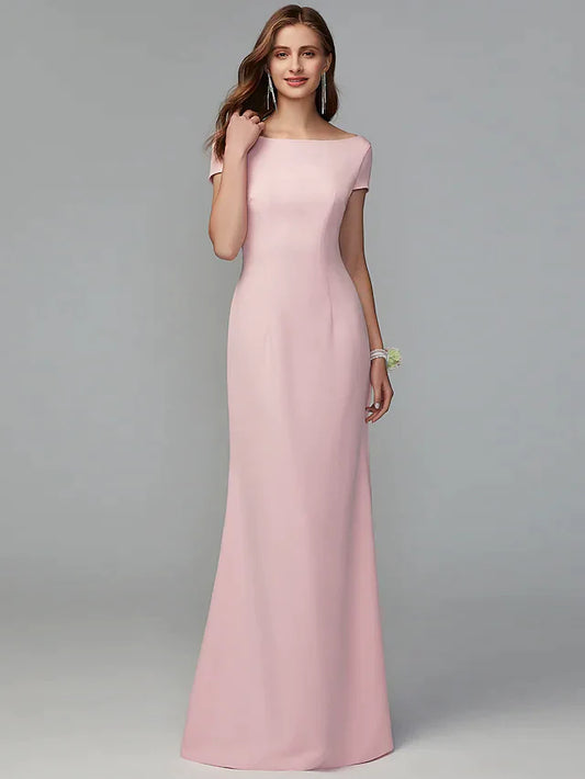 Scoop Neck Floor Length Jersey Bridesmaid Dress with Criss Cross Draping Open Back