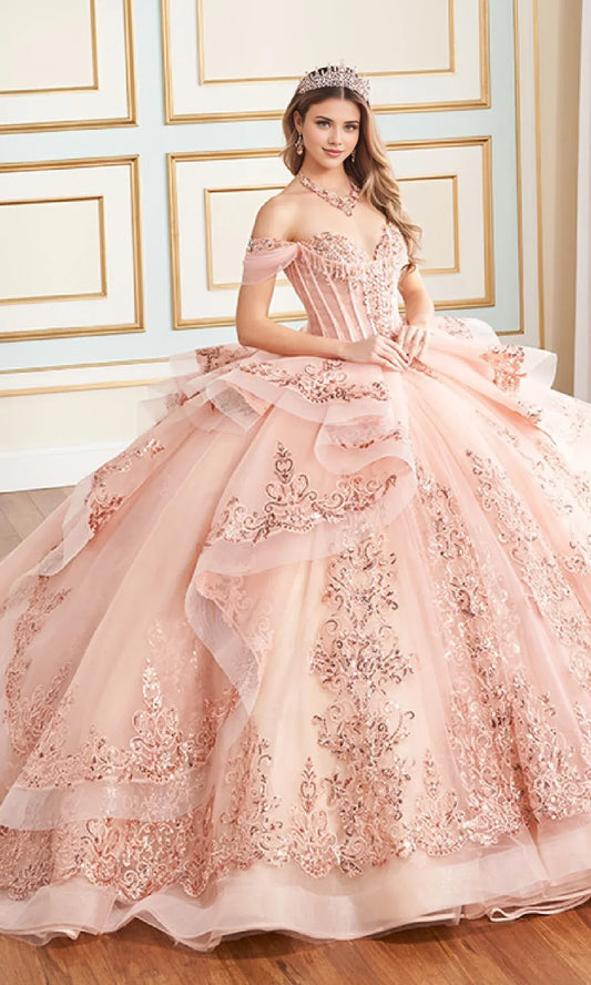 Quyihu Quinceanera Dress Glitter Tulle Lace Applique With An Off-the-shoulder Neckline Formal Wear Dresses